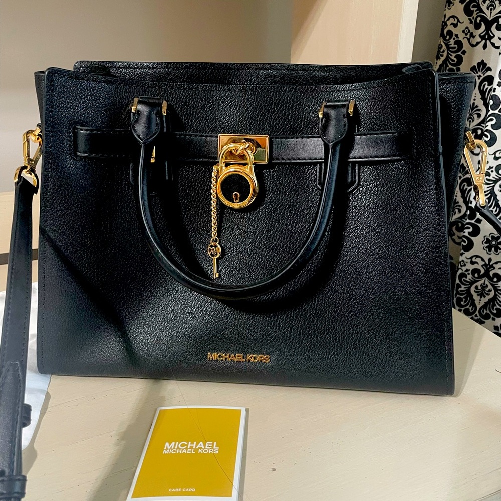 Genuine Michael Kors Hamilton Satchel black with gold metal